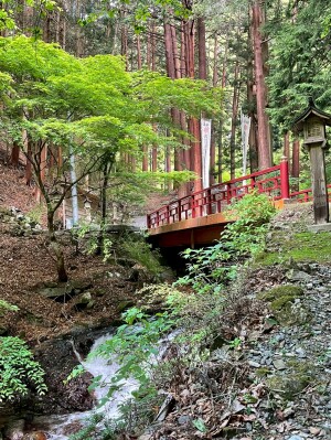 大嶽山那賀都神社、朱色の橋