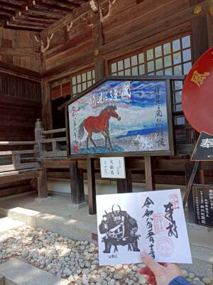 武田神社の見開き御朱印（信玄公座り姿）