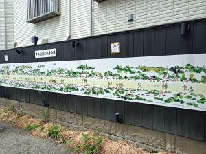 鴻神社の参道の壁に描かれた「中山道鴻巣今昔絵図」