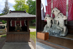 冨士山下宮小室浅間神社の日枝社「見ざる聞かざる言わざる」の像
