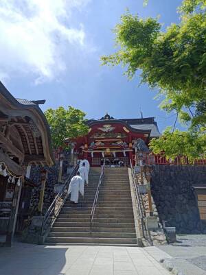 武蔵御嶽神社の拝殿へと続く最後の階段を見上げて